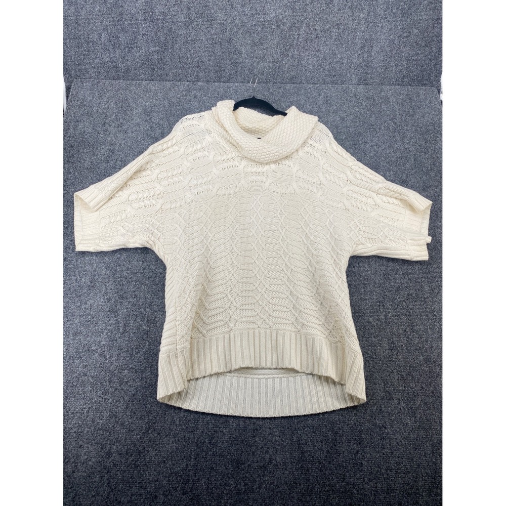 Style & Co Cable Knit Cowl Neck Sweater Womens Large Cream Short Sleeve Pullover